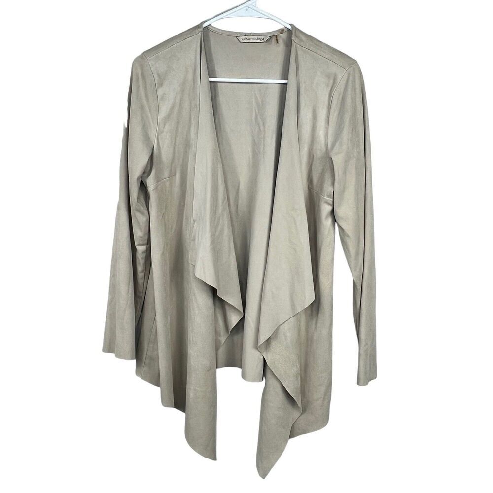 Soft Surroundings Beige Tan Faux Suede Open Drape Blazer Jacket Medium